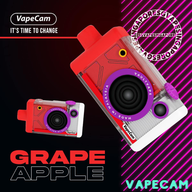 Introducing the Vape Cam 12k puff disposable vape, now available at Vapetape, the leading vape store in Singapore. Get your hands on this new arrival and experience the refreshing grape apple flavor with over 12,000 puffs in one device.