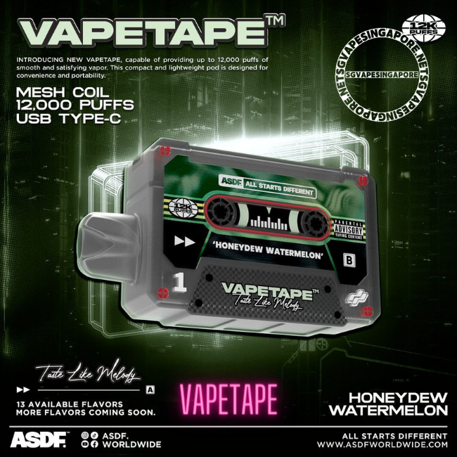 Looking for a reliable vape shop in Singapore? Check out Vapetape, where you can find a wide range of vape products including the popular Vapetape 12000 puff disposable vape. Explore the flavors like Solero, honeydew watermelon and Vapetape 8k and enjoy a satisfying vaping experience.
