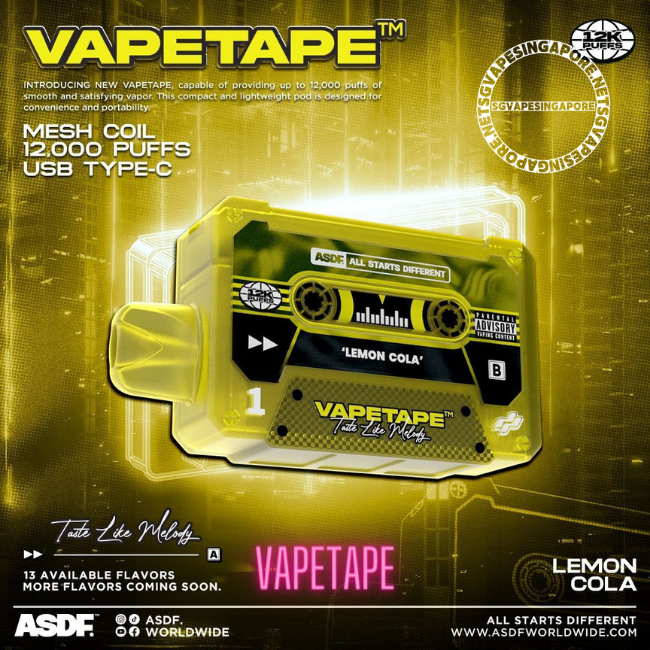 Looking for a trusted vape shop in Singapore? Check out SG Vape Singapore for a wide range of vape products, including the popular Vapetape 12000 puff disposable vape. Don't miss out on the refreshing Solero and lemon cola flavor of Vapetape 8k. Shop now!