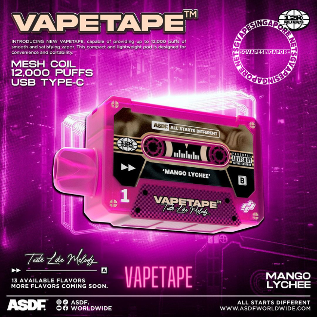 Looking for a vape shop in Singapore? Check out Vapetape for a wide selection of vape products, including the Solero, mango lychee and Vapetape 8k disposable vapes. Get your vape fix and enjoy up to 12,000 puffs with the Vapetape 12000 puff disposable vape.