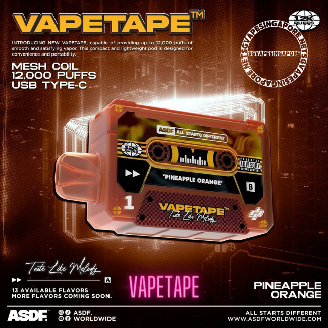 Looking for the Vapetape 12000 puff disposable vape? Visit our vape shop in Singapore or check out our online store for SG Vape Singapore products, including the popular Solero, pineapple orange and Vapetape 8k options.